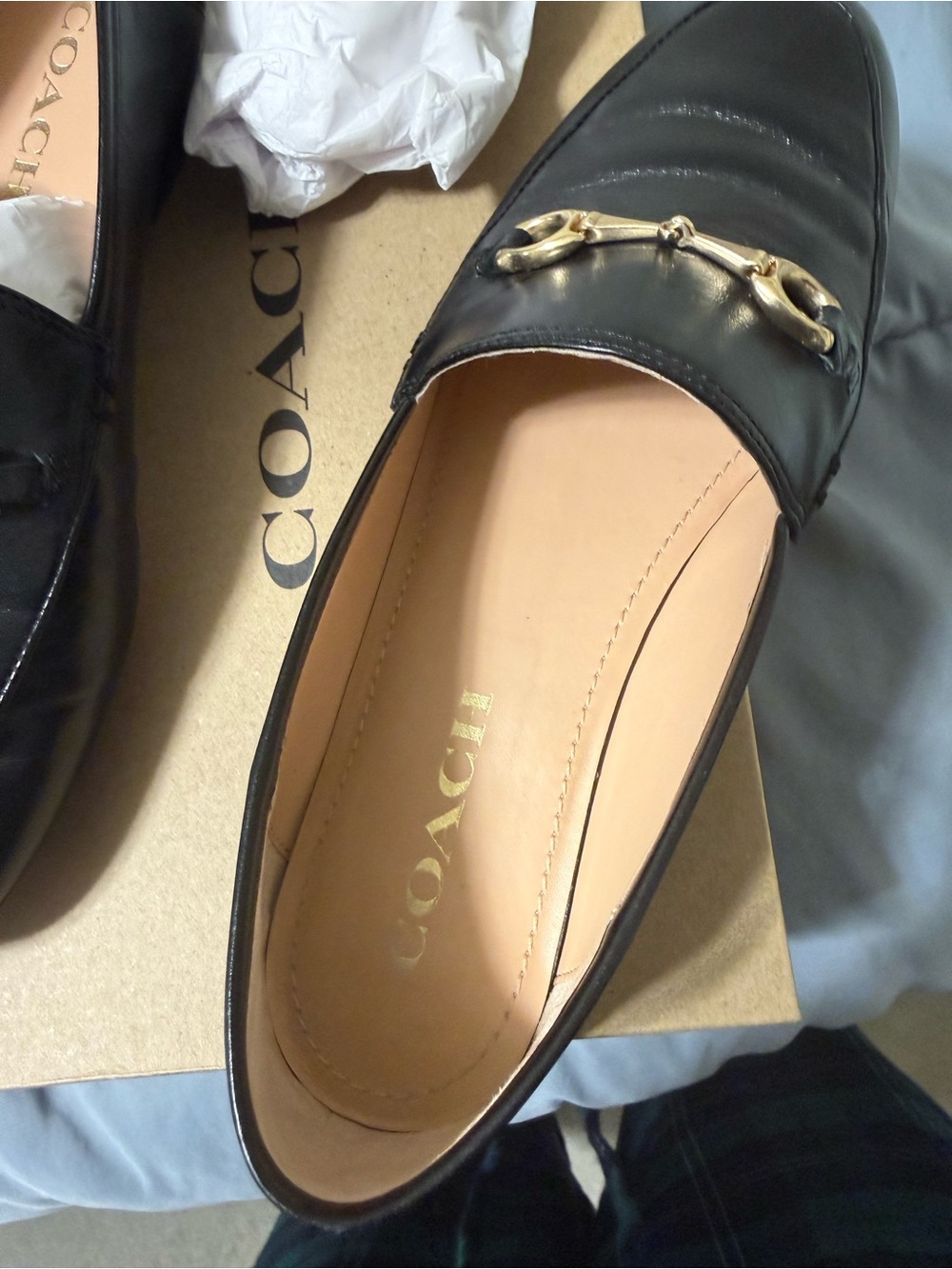 Coach Black Leather Haley Loafers with Gold Accent - Picture 4 of 5